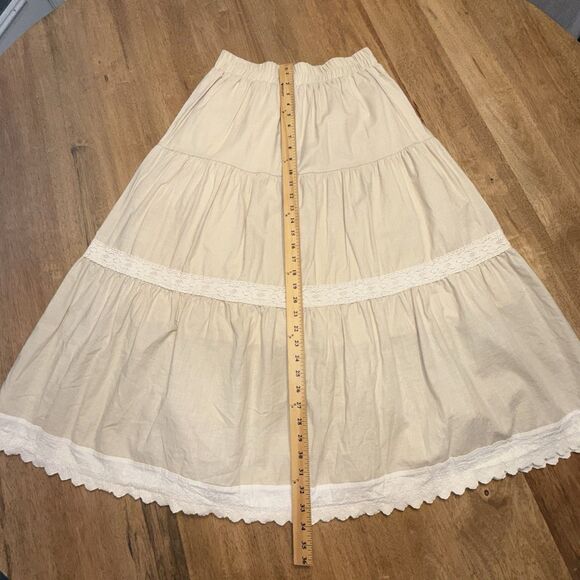 Boho Prairie Maxi Skirt XL Cream Tiered Lace Detail Cottagecore Boho Cotton - Picture 3 of 9
